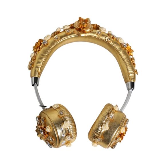 Dolce & Gabbana Accessories - Dolce & Gabbana Gold Leather Floral Crystal Angel Headset Women's Headphones